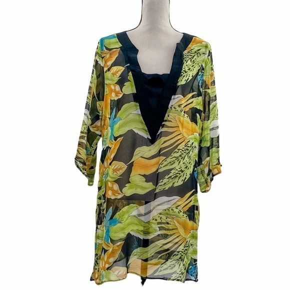Swim & Smile Other - SWIM & Smile Green Abstract Print Long Sleeve Bathing Suit Cover-Up
